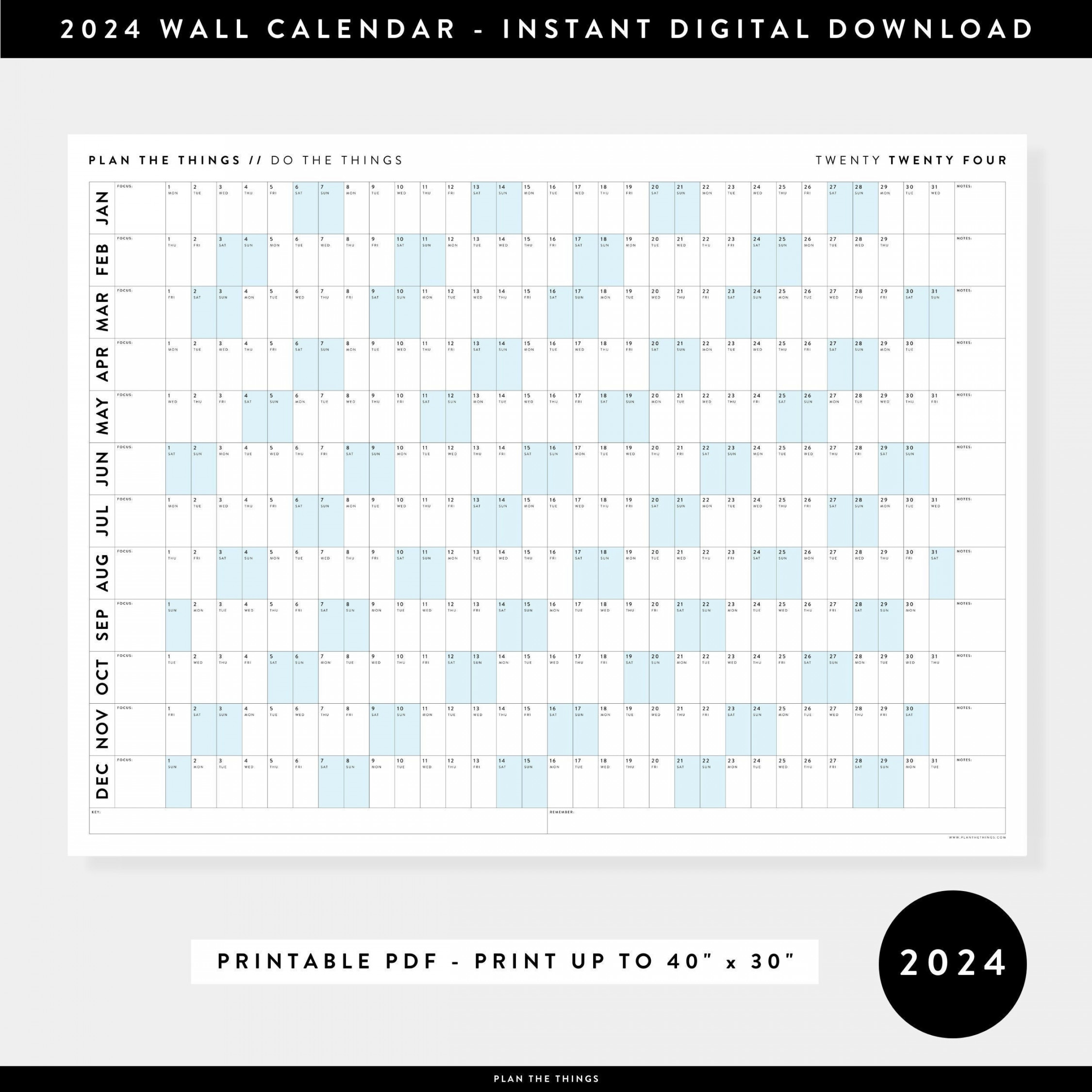PRINTABLE  Wall Calendar Digital PDF Instant Download - Etsy
