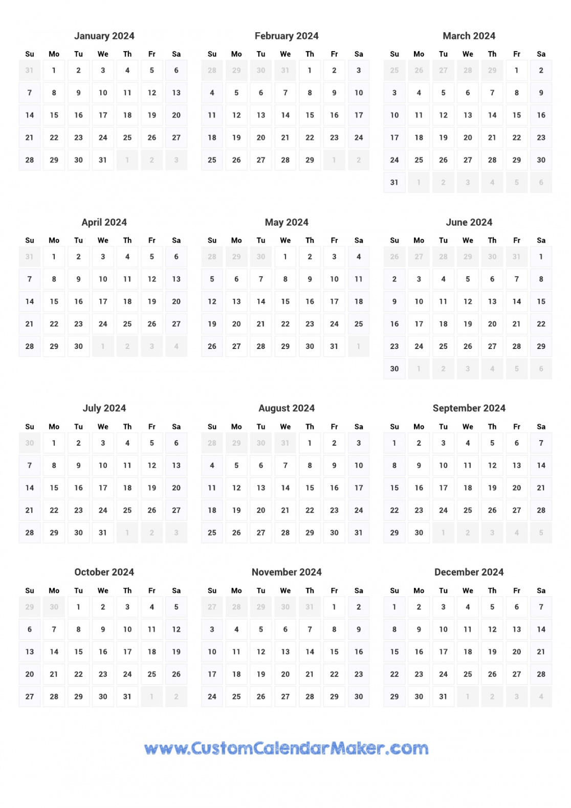 Printable Yearly Calendar  - Annual Planner Template