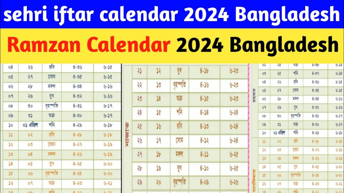 Ramdan Calendar  Bangladesh  Sehri and Iftar time in Dhaka