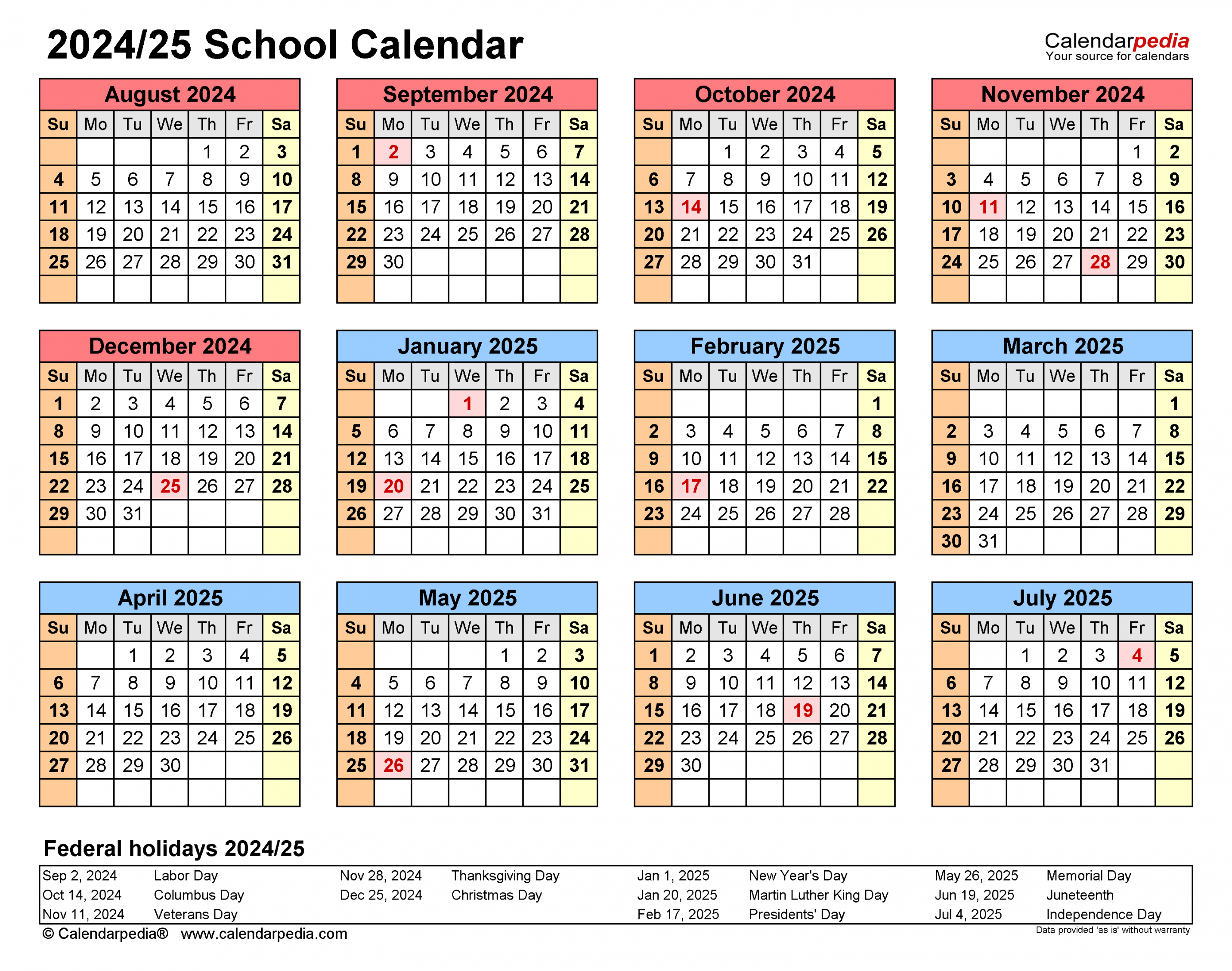 School Calendars / - Free Printable PDF templates