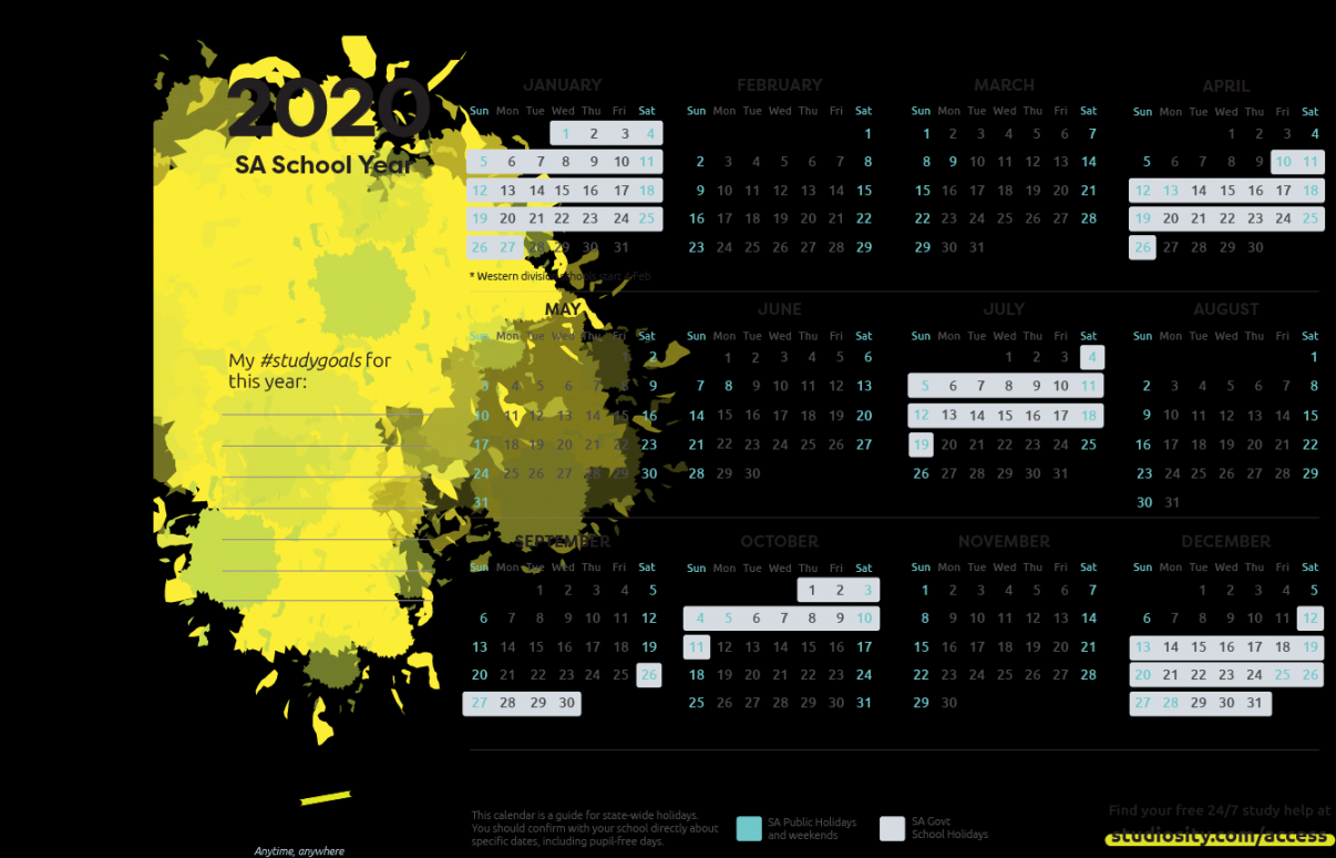 School terms and public holiday dates for SA in Studiosity