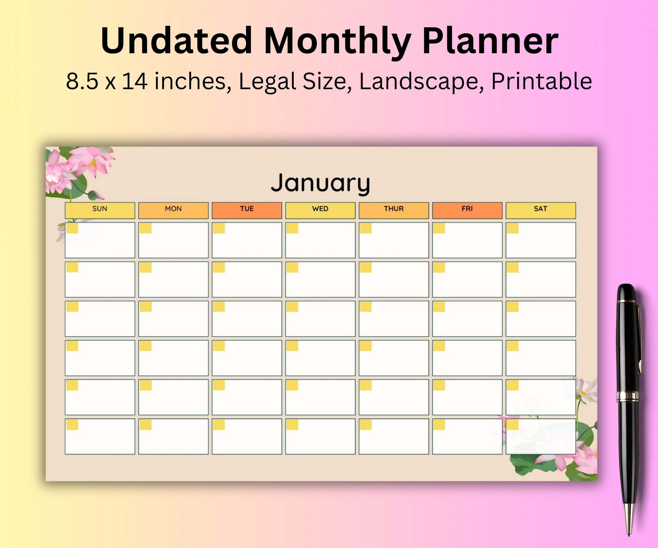 Undated Monthly Planner,