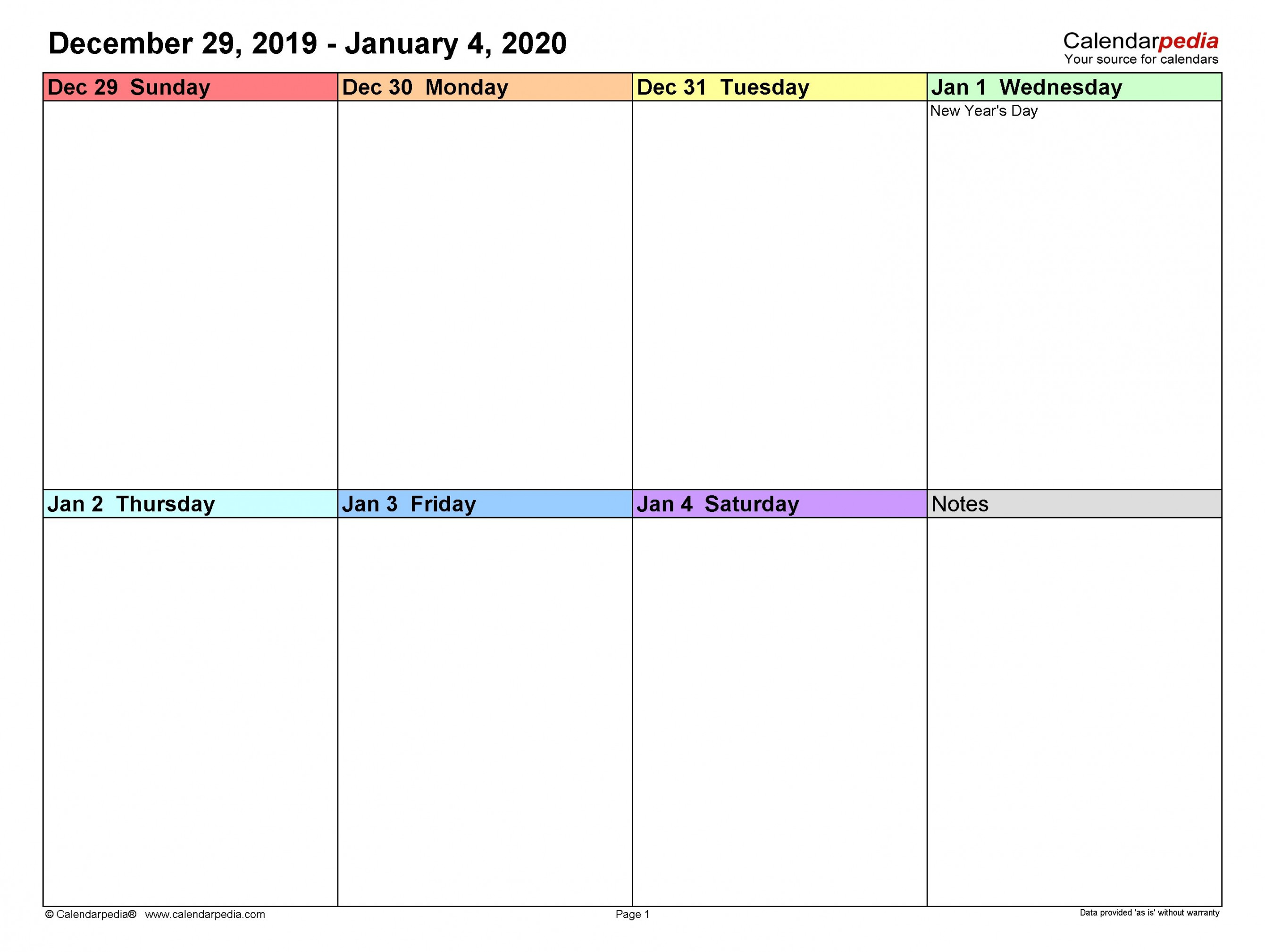 Week Blank Calendar Free Printable  Weekly calendar template