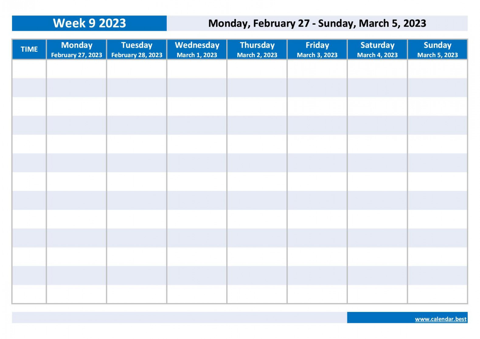 Week  : dates, calendar and weekly schedule to print