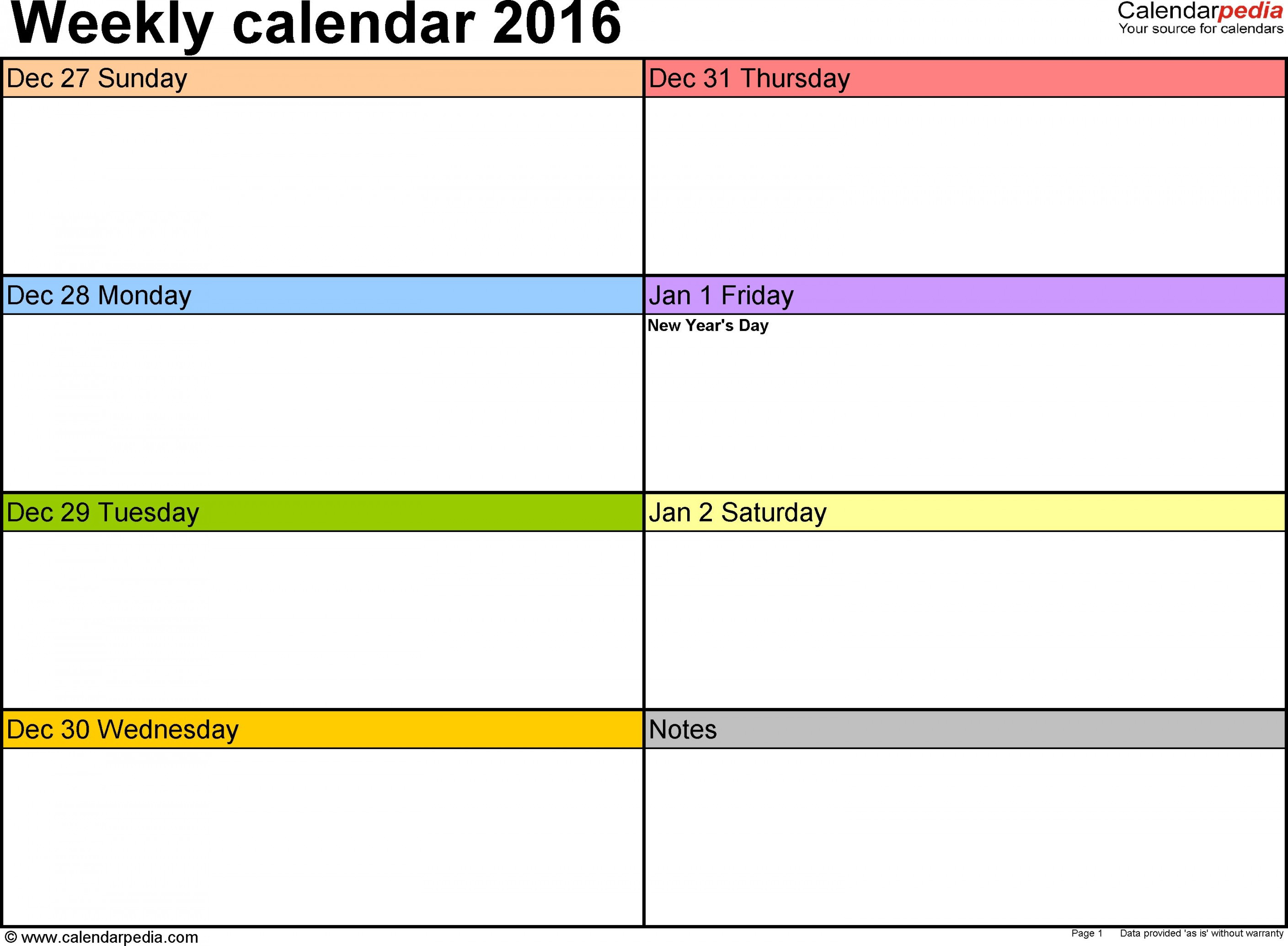 Weekly Calandar Template Starting Monday  Weekly calendar