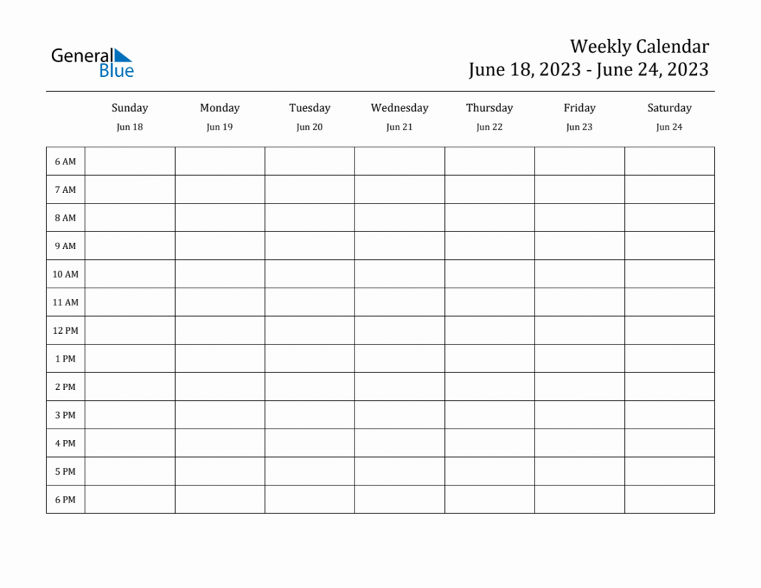 Weekly Calendar - June ,  to June ,  - (PDF, Word, Excel)
