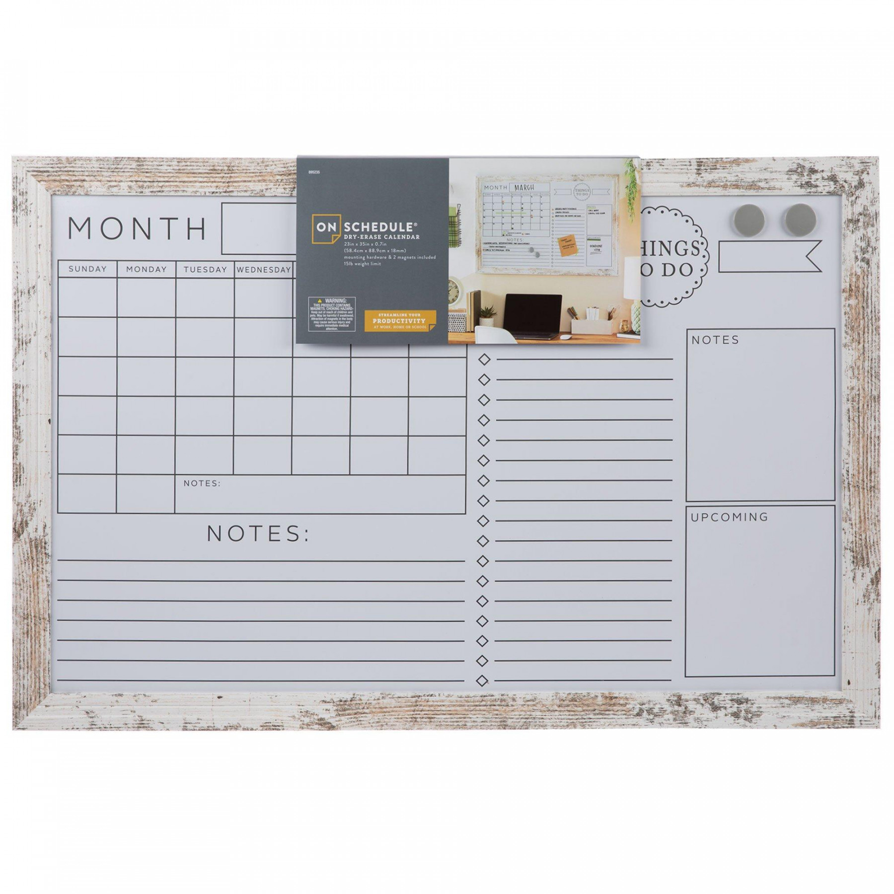 White Dry Erase Monthly Organizer Board With Wood Frame