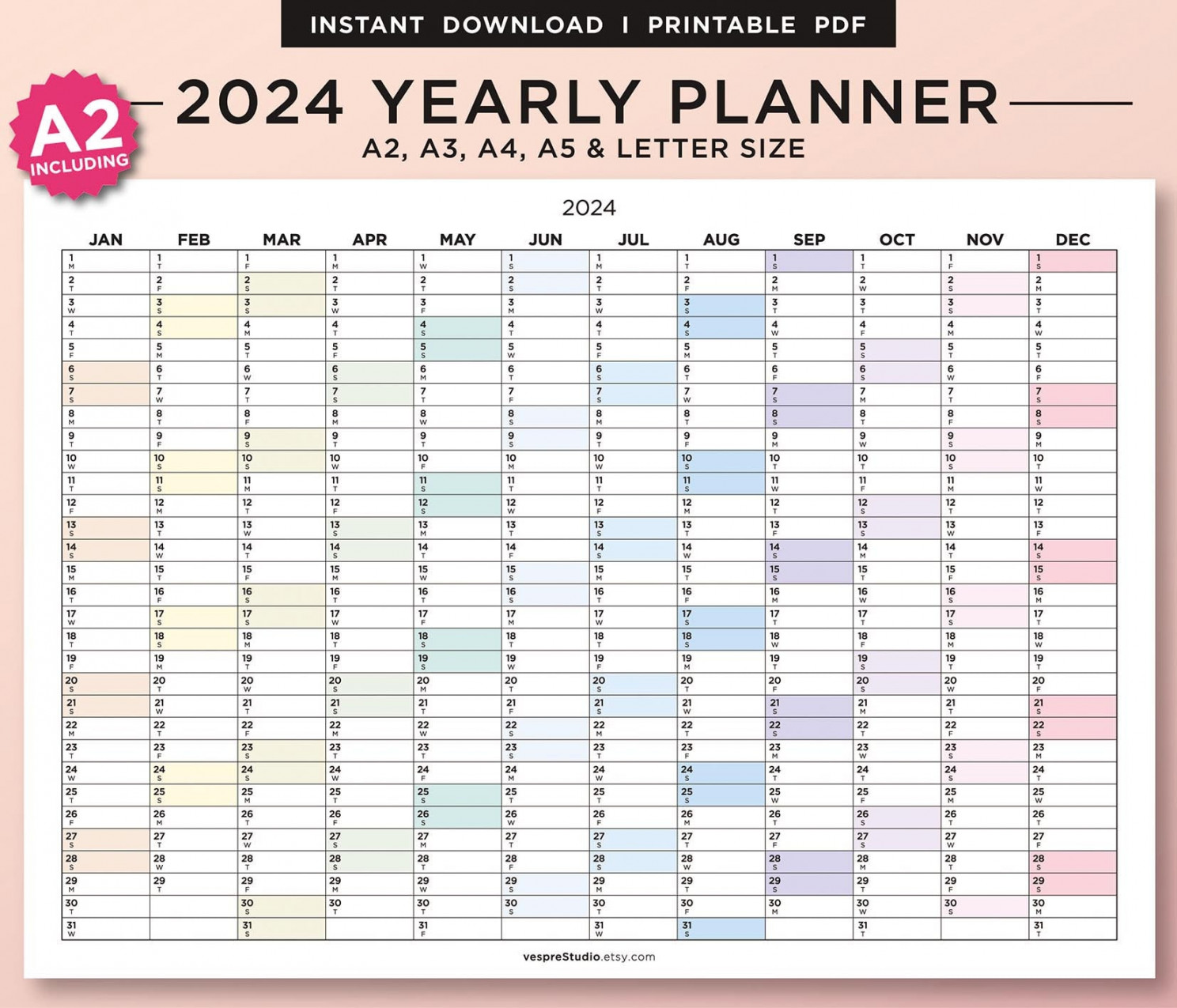 Year Planner Yearly Overview Printable Year Planner on - Etsy