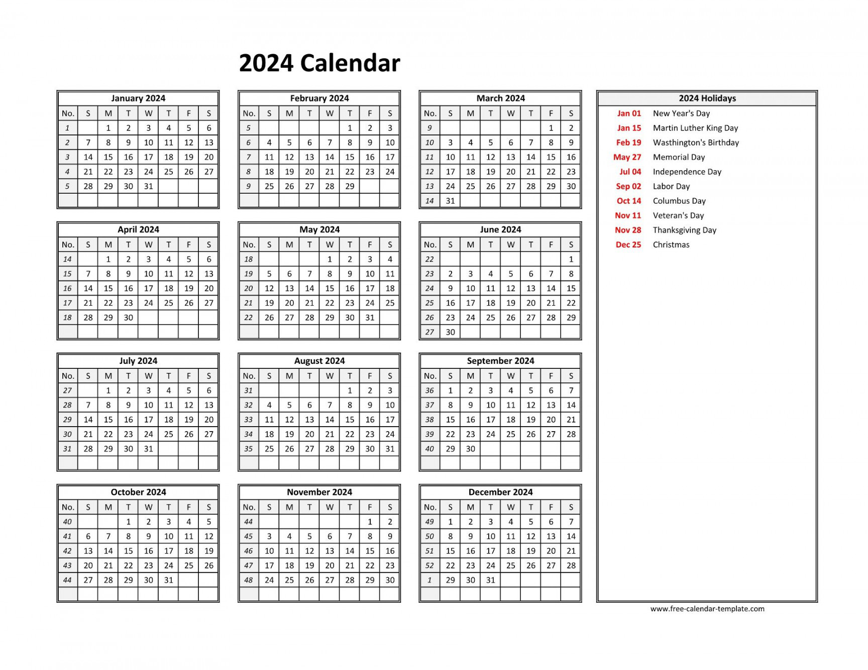 yearly calendar printable with week numbers  Free-calendar