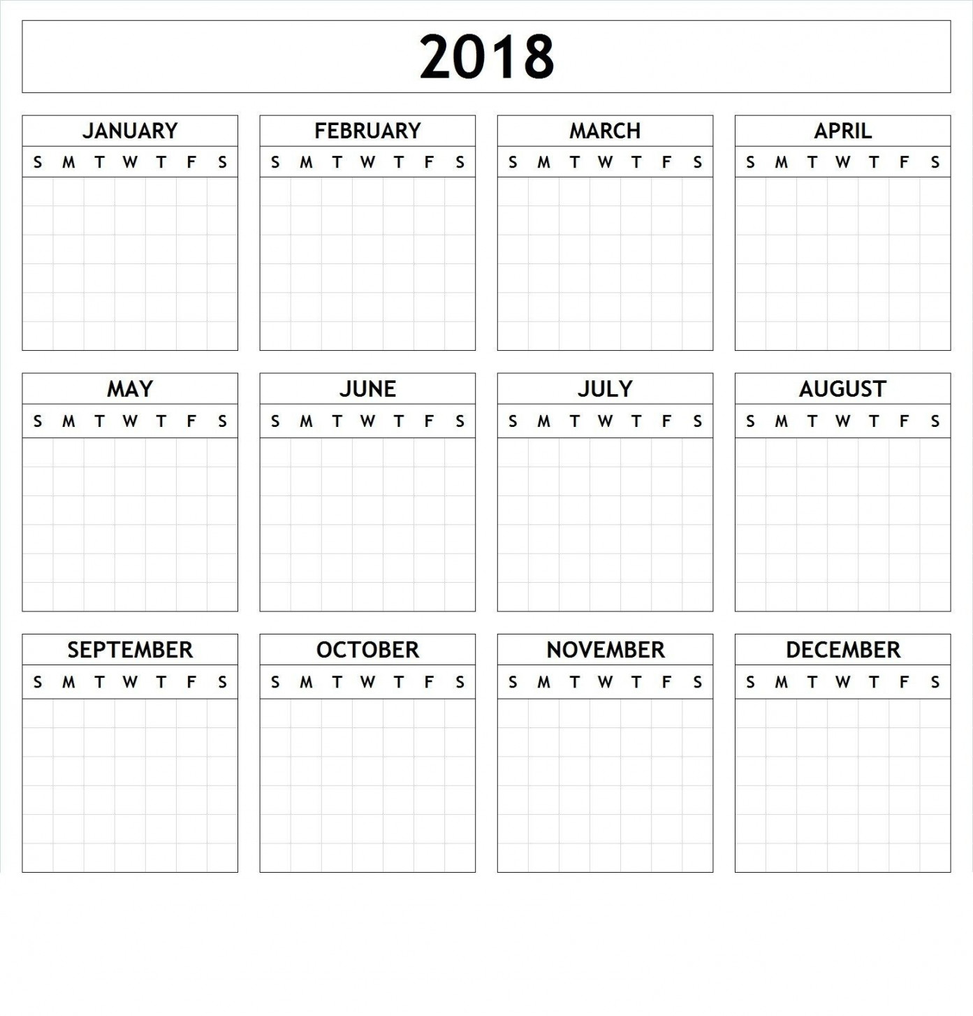 Yearly Calendar Template Large Print  Yearly calendar template