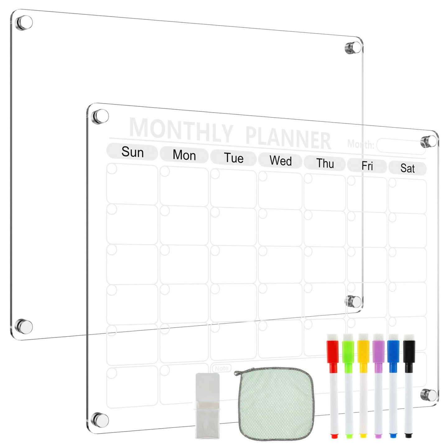 Acrylic Magnetic Calendar Set Transparent Planning Blank Board Dry Erase  Calendar with  Marker Pens Pen Holder Towel Reusable Monthly/Weekly  Planner