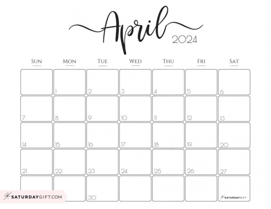 April  Calendar -  Cute & FREE Printables  SaturdayGift