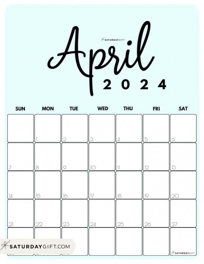 April  Calendar -  Cute & FREE Printables  SaturdayGift