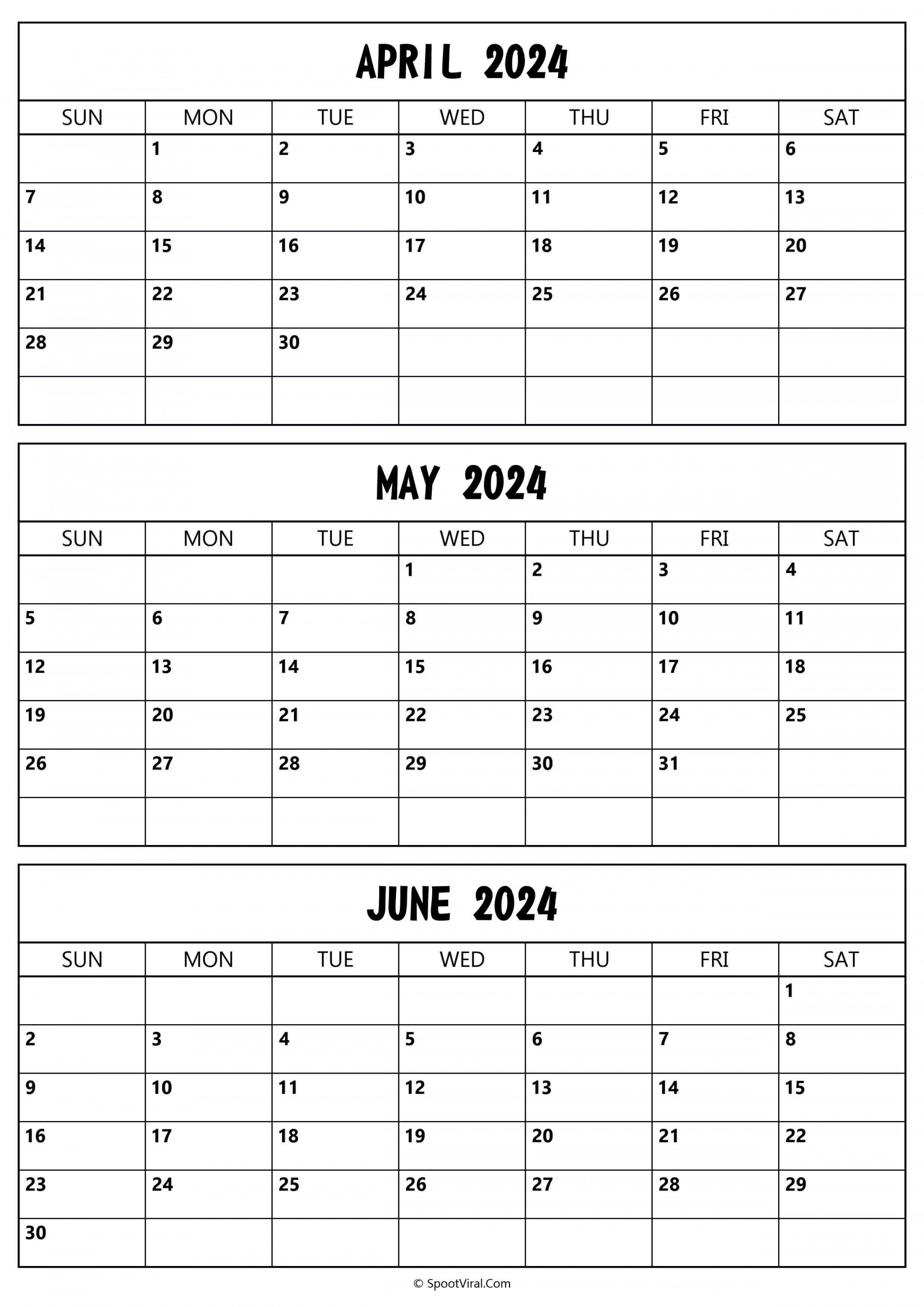 April To June  Calendar Templates - SpootViral