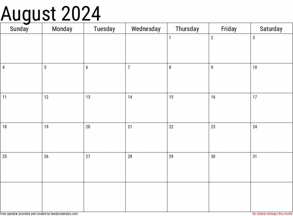 August Calendars - Handy Calendars