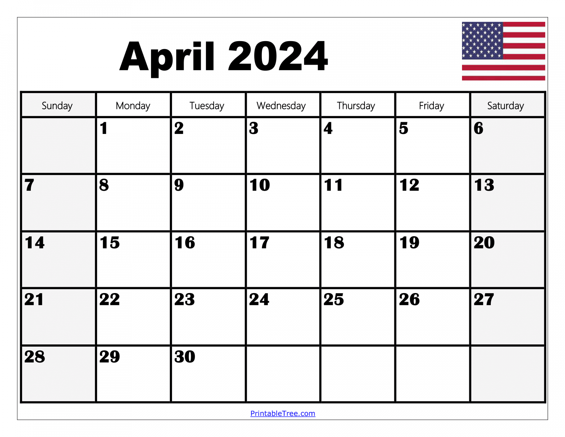 Blank April  Calendar Printable PDF Template With Holidays