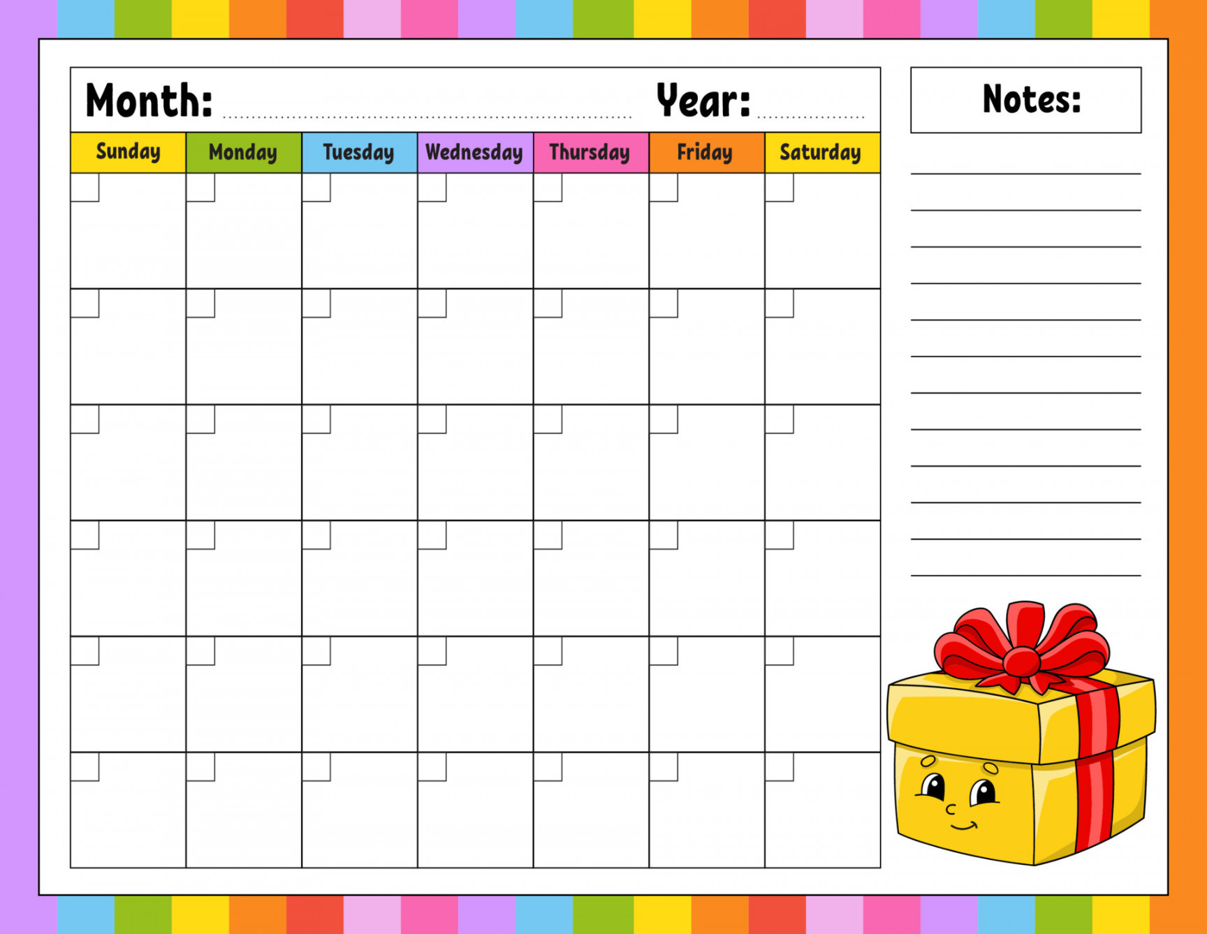 Blank calendar template for one month without dates