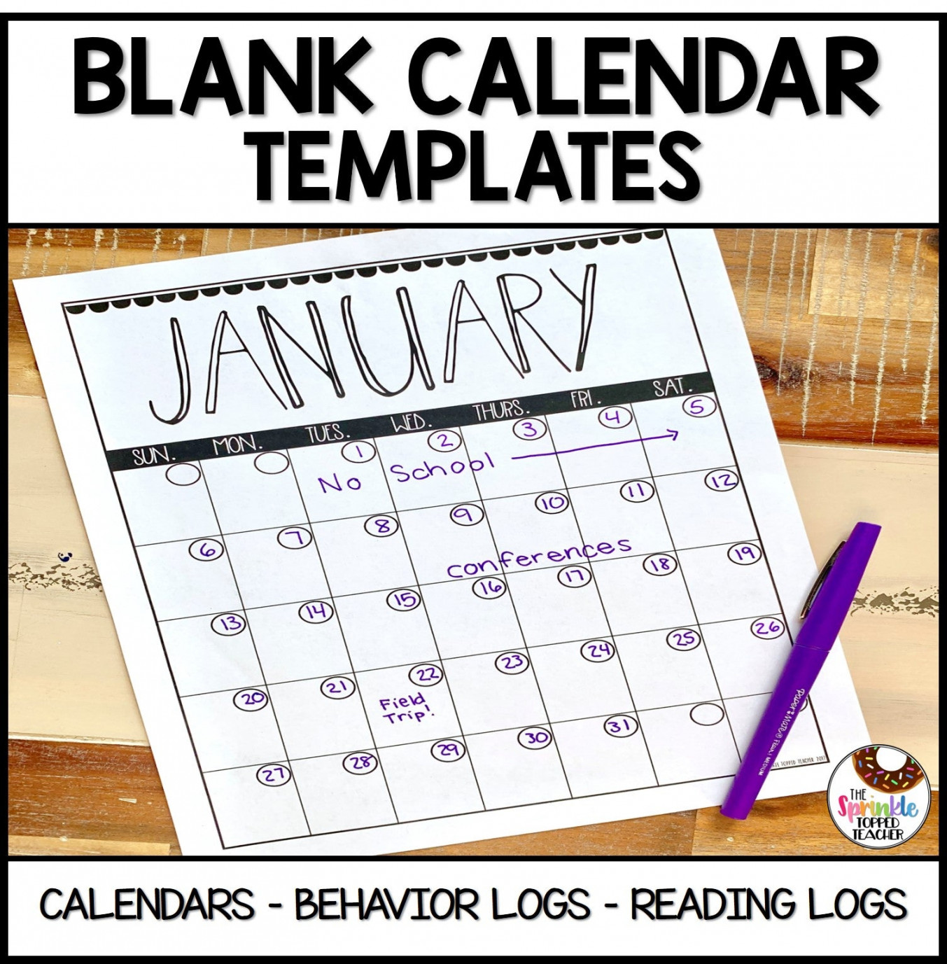 Blank Calendar Template  Reading Log  Behavior Calendar  Teacher Planner