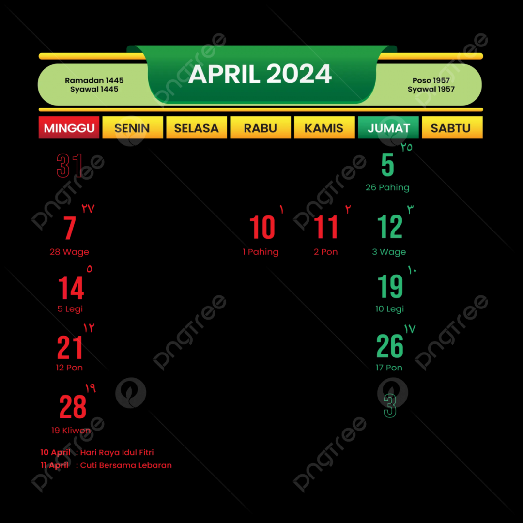 Calendar April  Modern Simple Template Green Vector, April