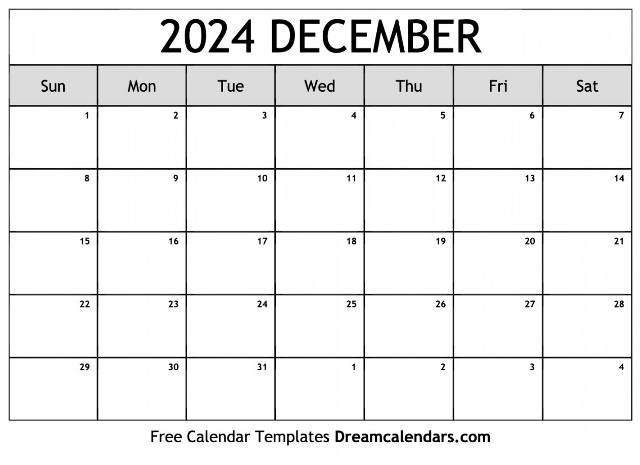 December  calendar  Free blank printable with holidays