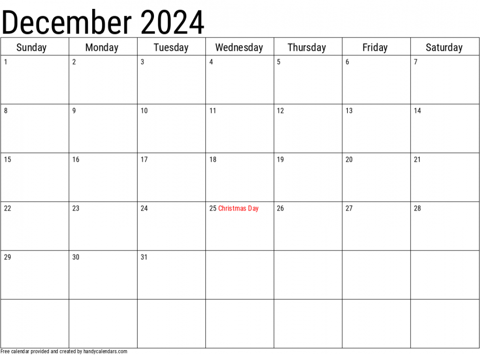 December  Calendar With Holidays - Handy Calendars
