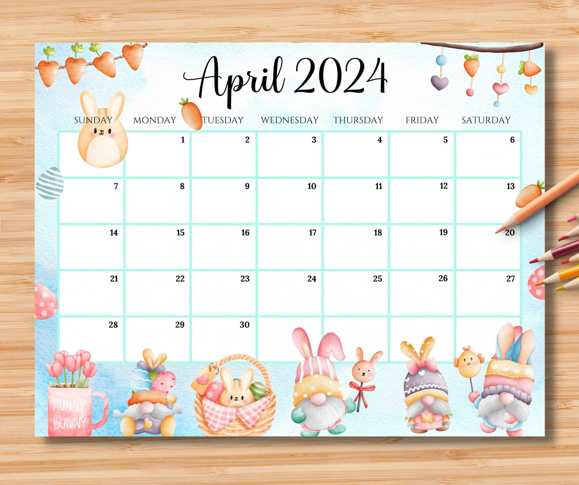EDITABLE April  Calendar Happy Easter Day With Cute - Etsy