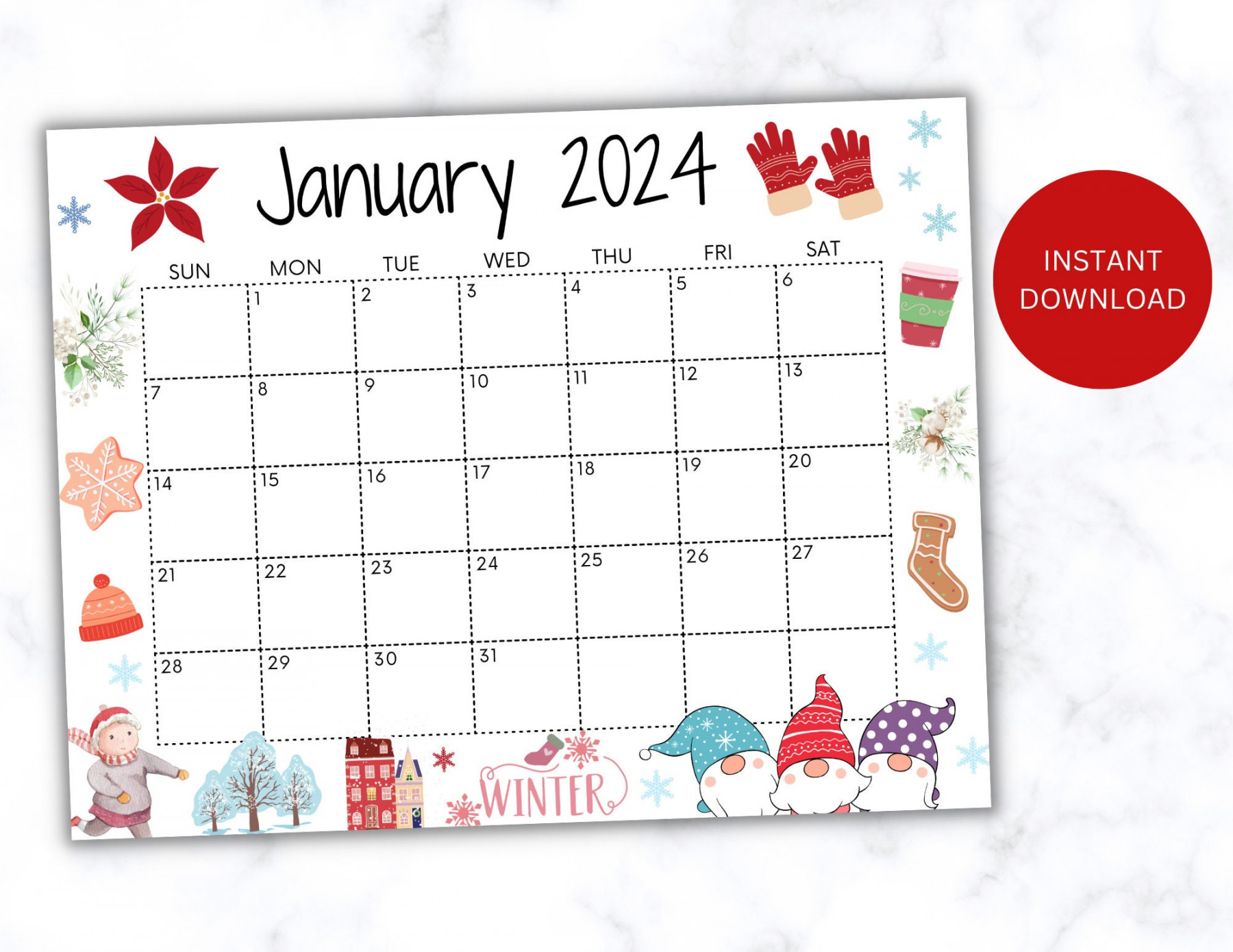 Editable January Calendar  Printable Wall Calendar  - Etsy