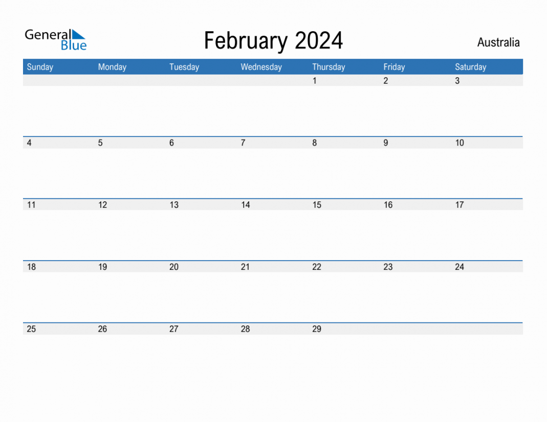 February  Monthly Calendar with Australia Holidays