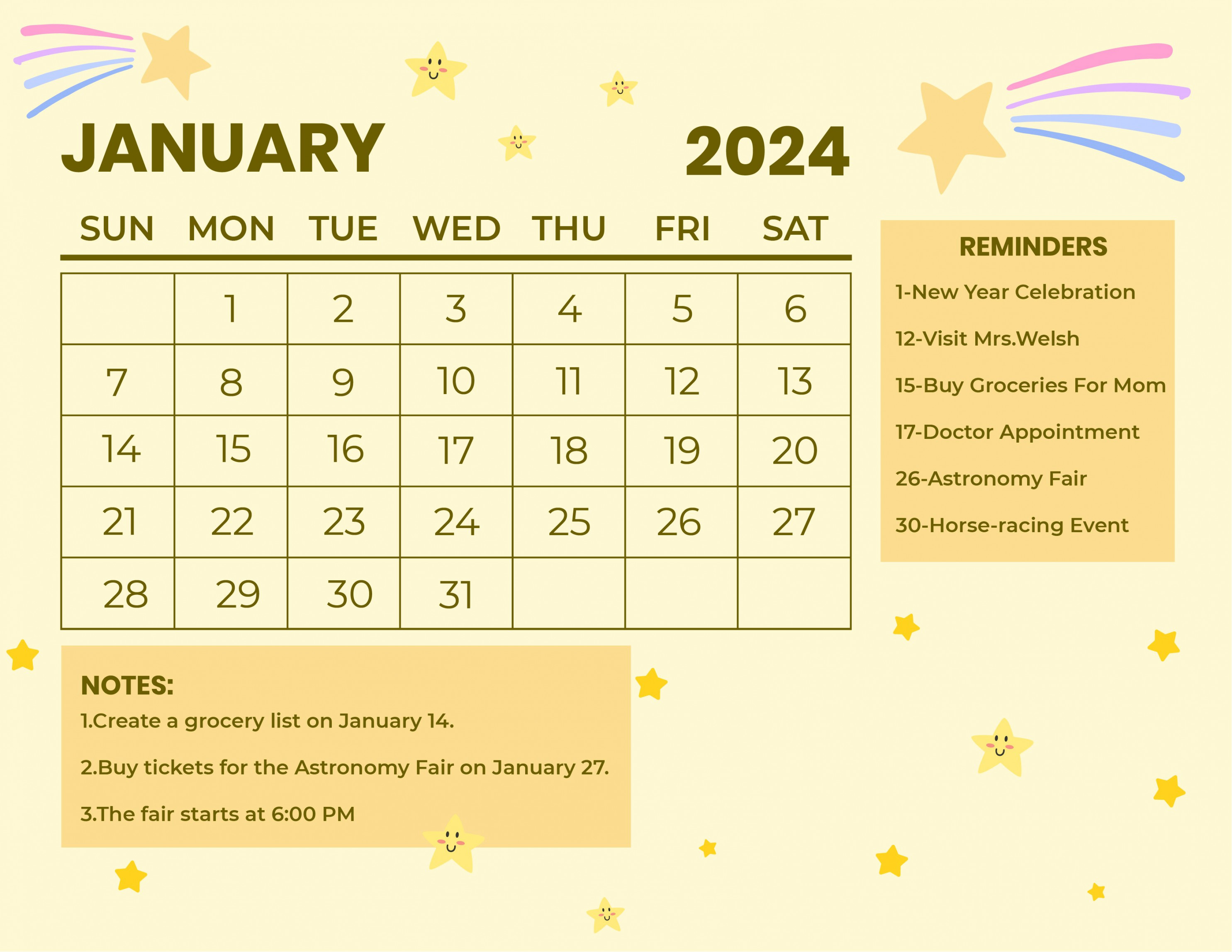 FREE January  Calendar Template - Download in Word, Google