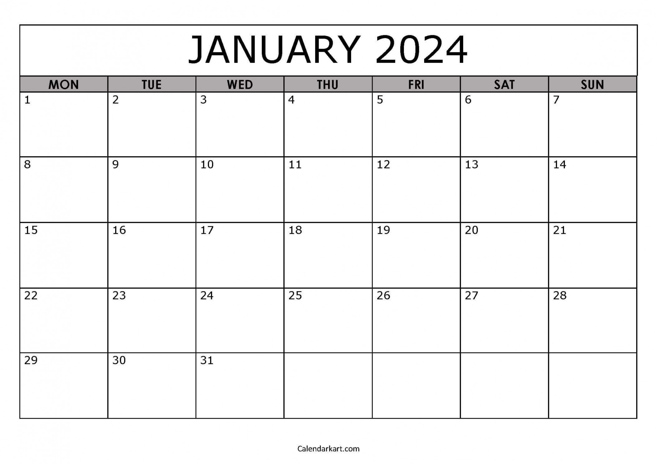 Free Printable January  Calendars - CalendarKart