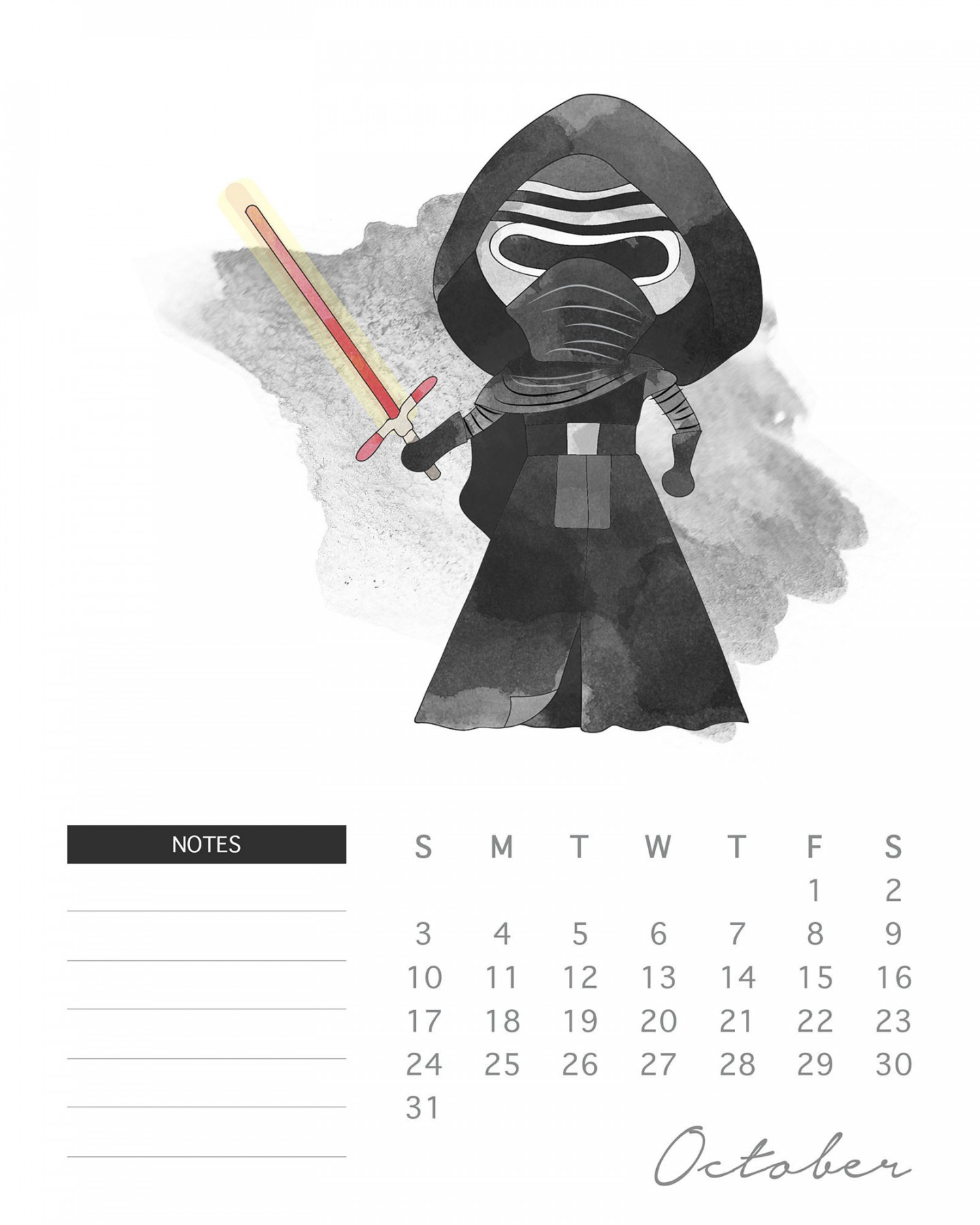 Free Printable  Star Wars Calendar - The Cottage Market