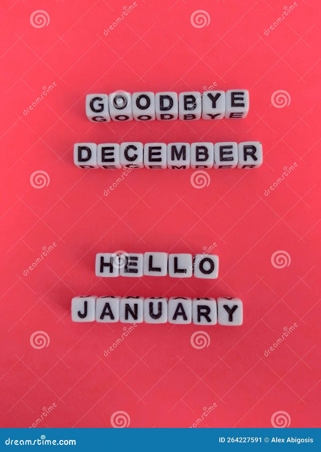 Goodbye December Hello January Sign on a Pink Background Stock