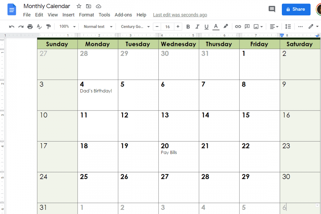 How to Use Calendar Templates in Google Docs