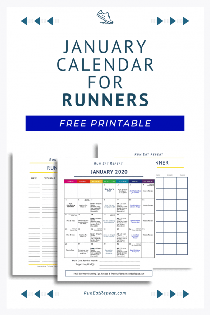 January Calendar, Running Log and Planner - free printable - Run