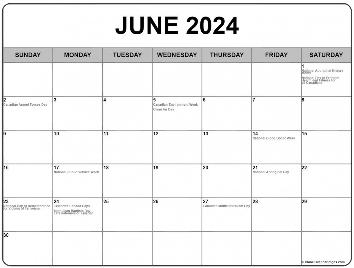 June  with holidays calendar