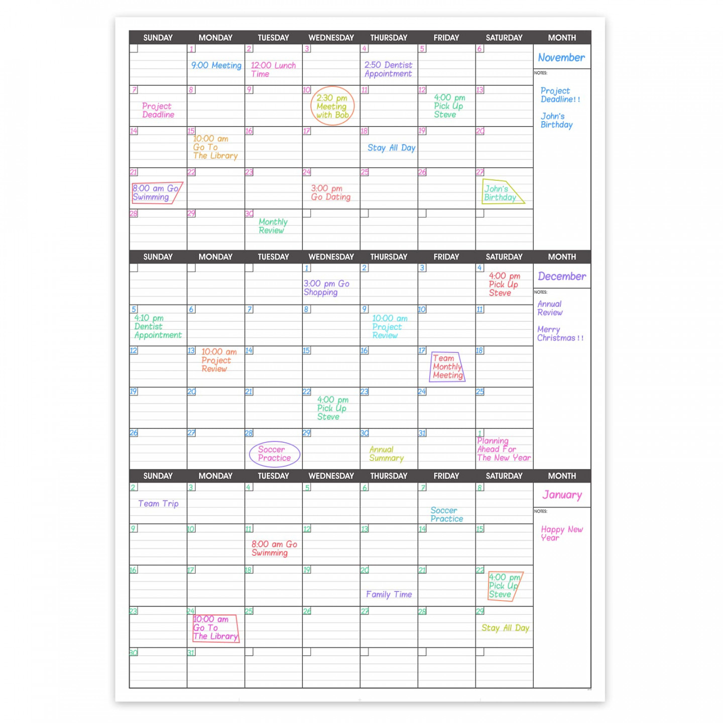 Large Dry Erase Calendar for Wall -  Month Vertical Wall Calendar, Blank  Reusable Monthly Quarterly Calendar Planner Undated,