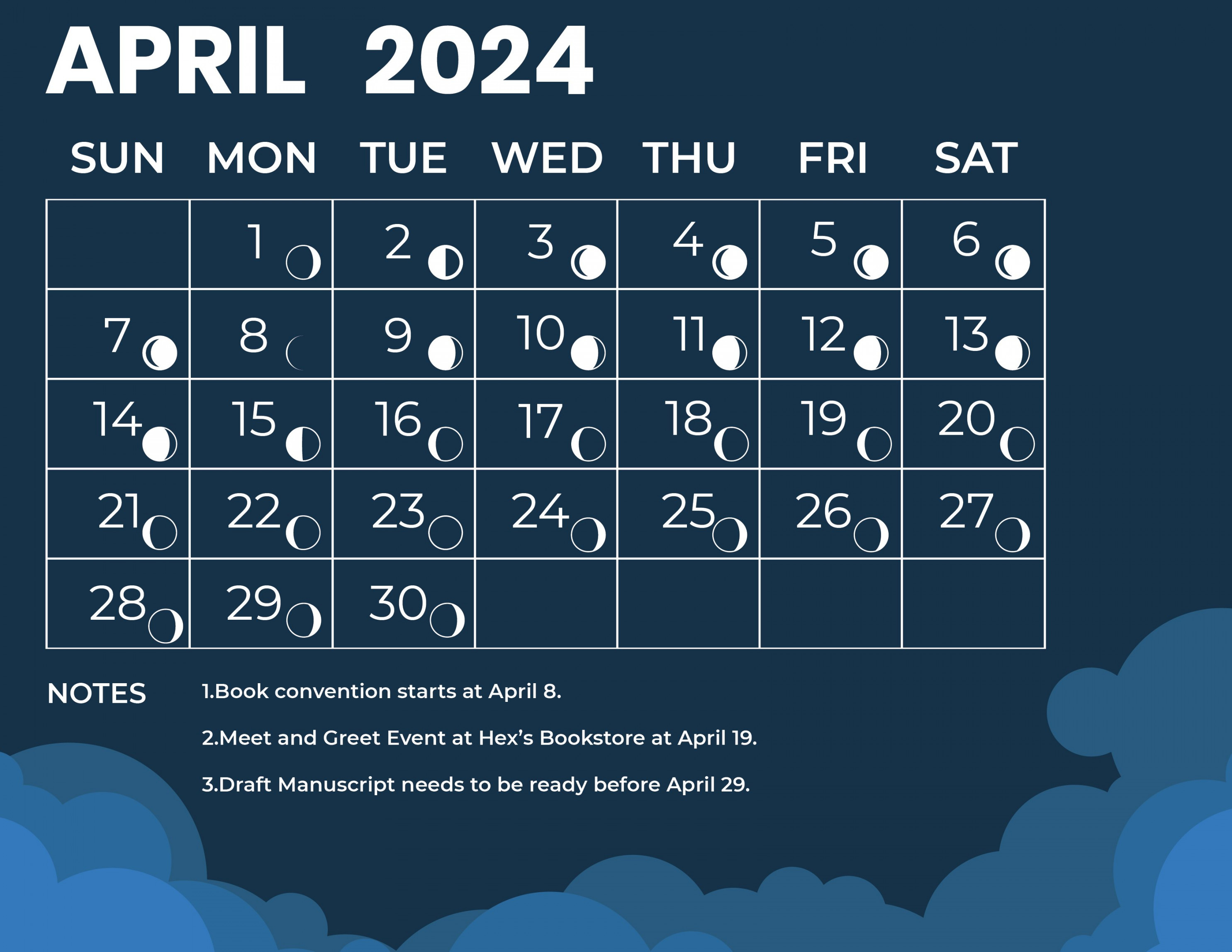 Lunar Calendar April  - Download in Word, Illustrator, EPS