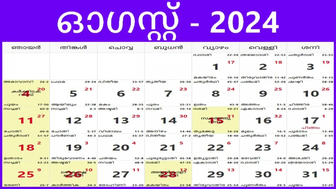 Malayalam Calendar Kerala Govt