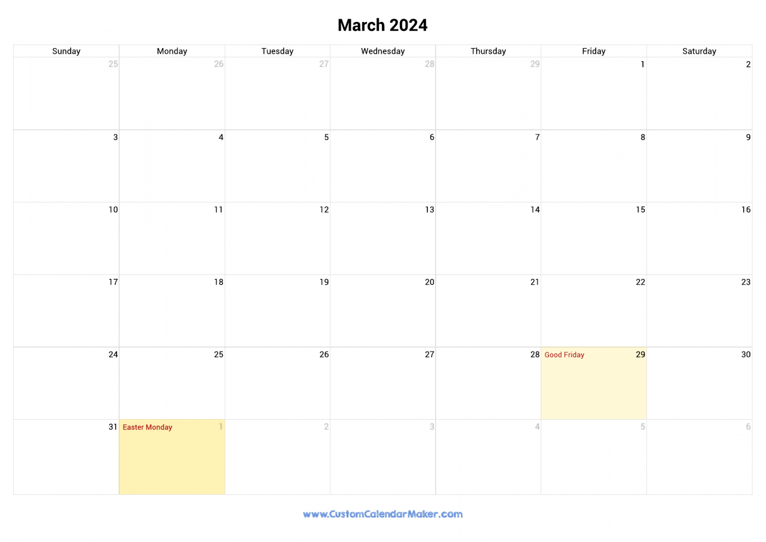 March  Printable Calendar With Canadian Holidays