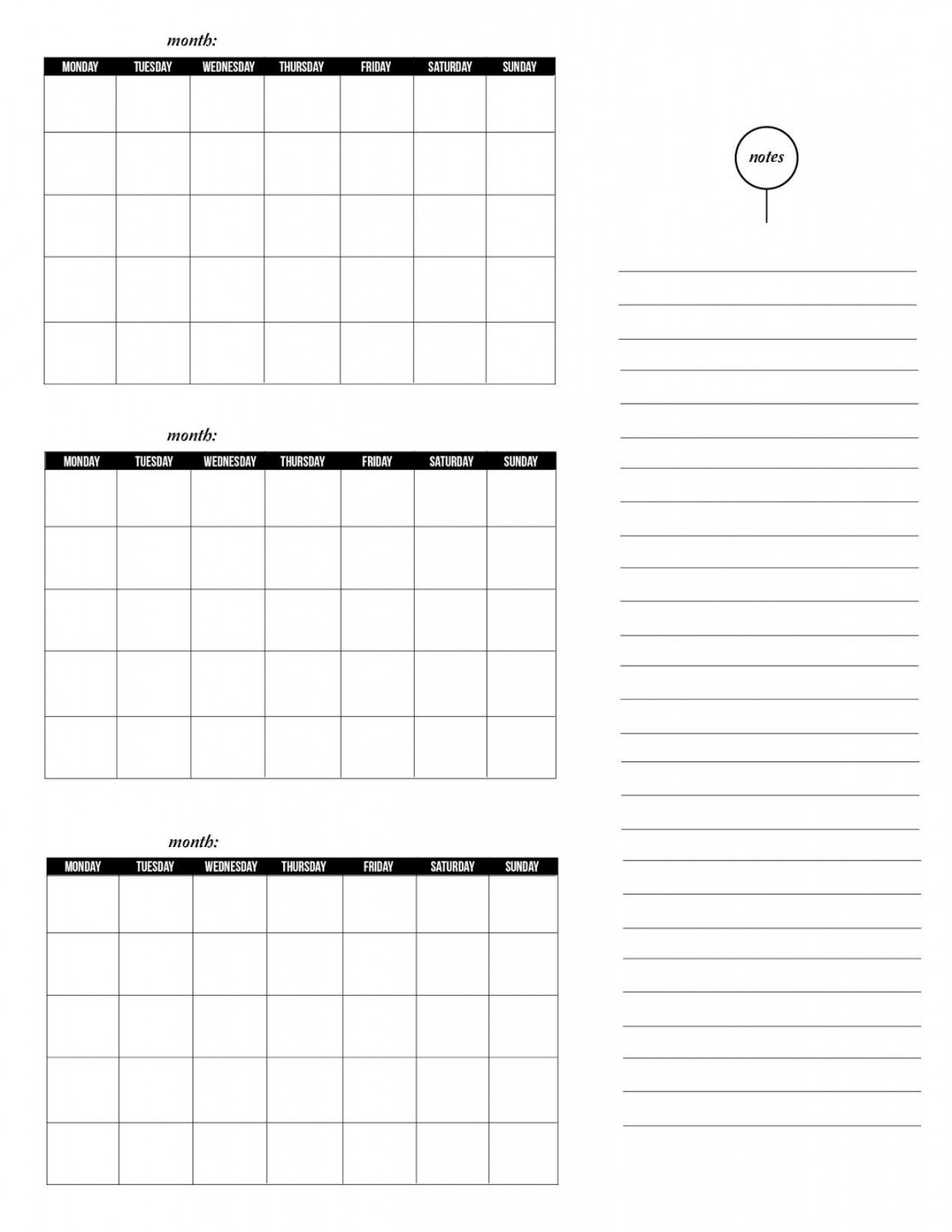 Month Blank Calendar Template  Free calendar template, Calendar