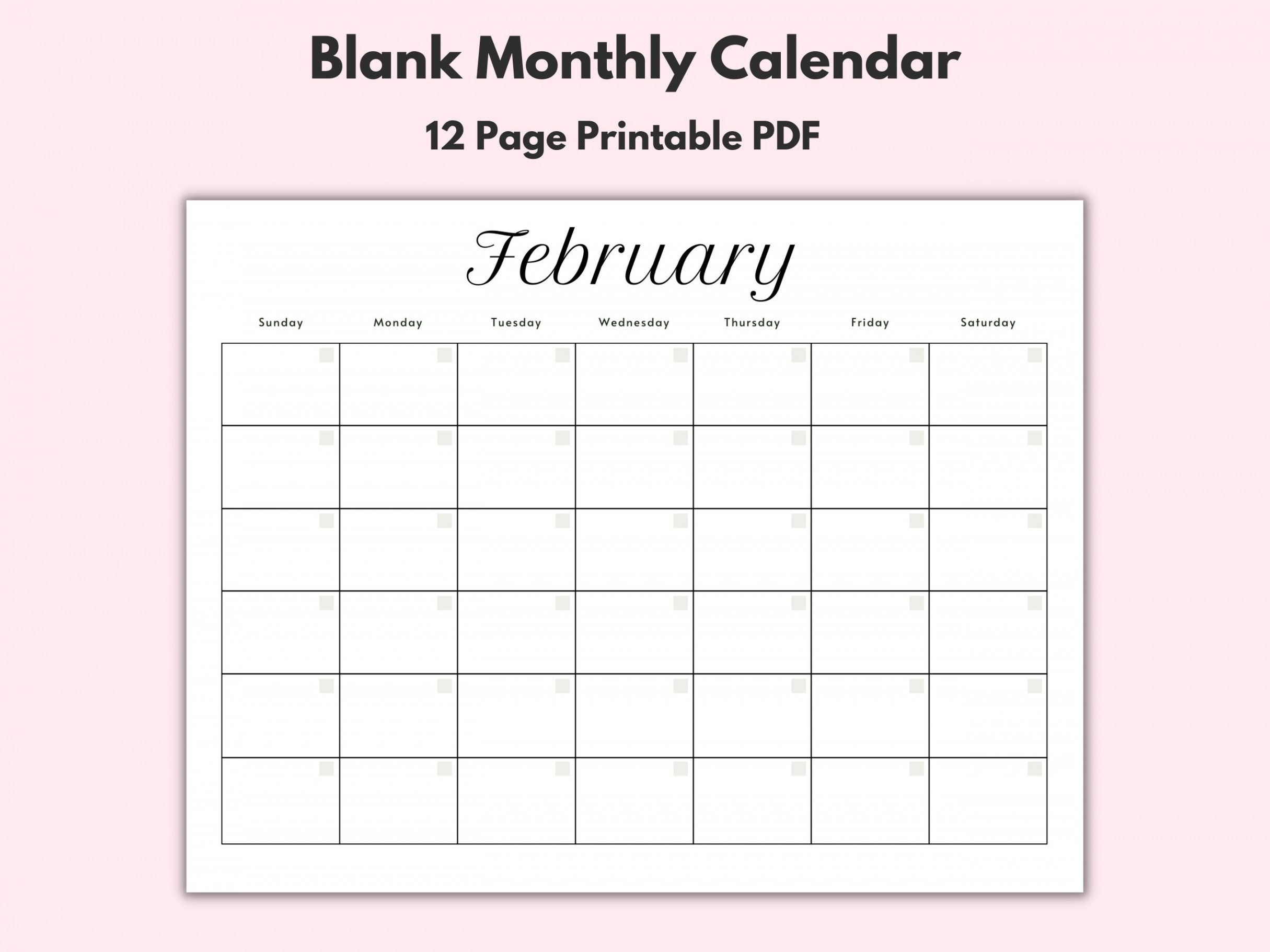 Monthly Blank Calendar Printable Calendar Template - Etsy Israel