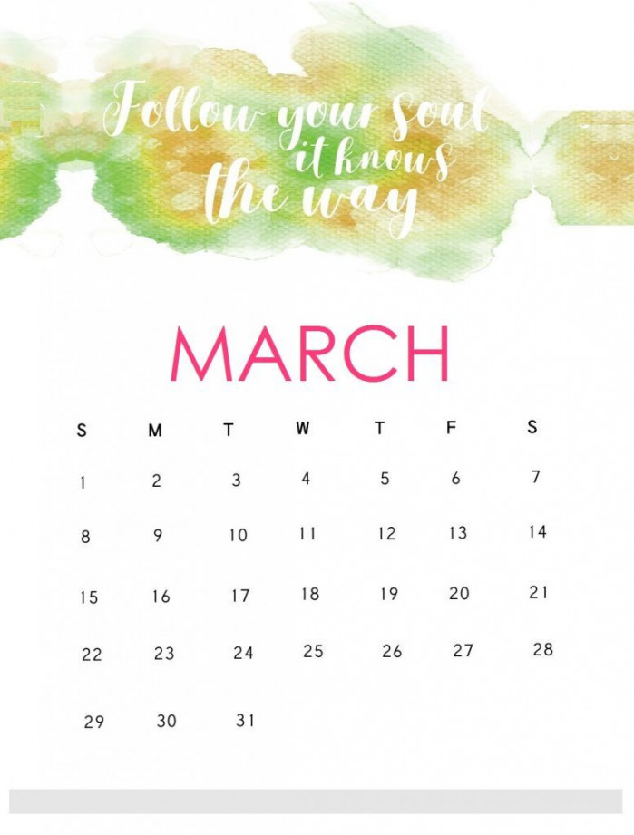 Motivational March  Wall Calendar  Monthly calendar template