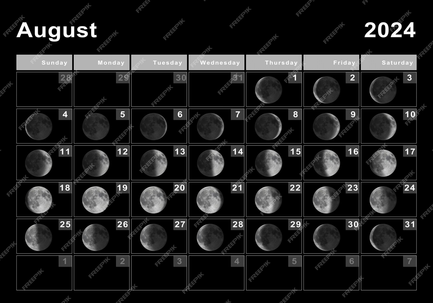 Premium Photo  August  lunar calendar, moon cycles, moon