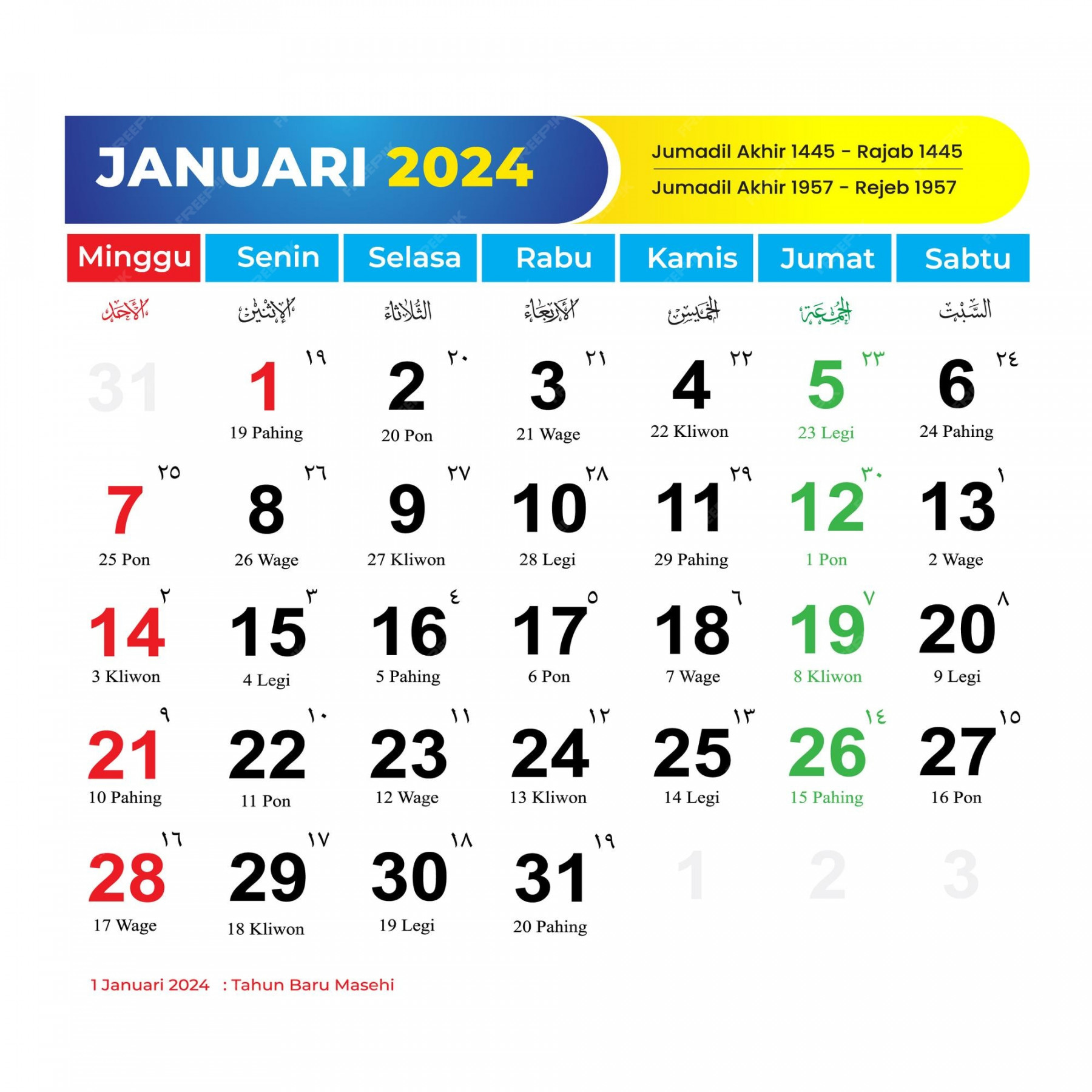 Premium Vector  Calendar  january with red dates and national