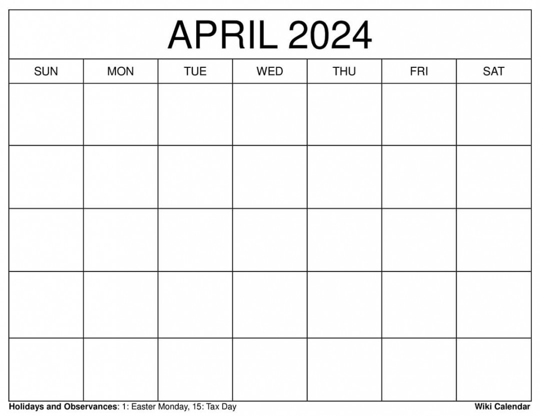 Printable April  Calendar Templates With Holidays