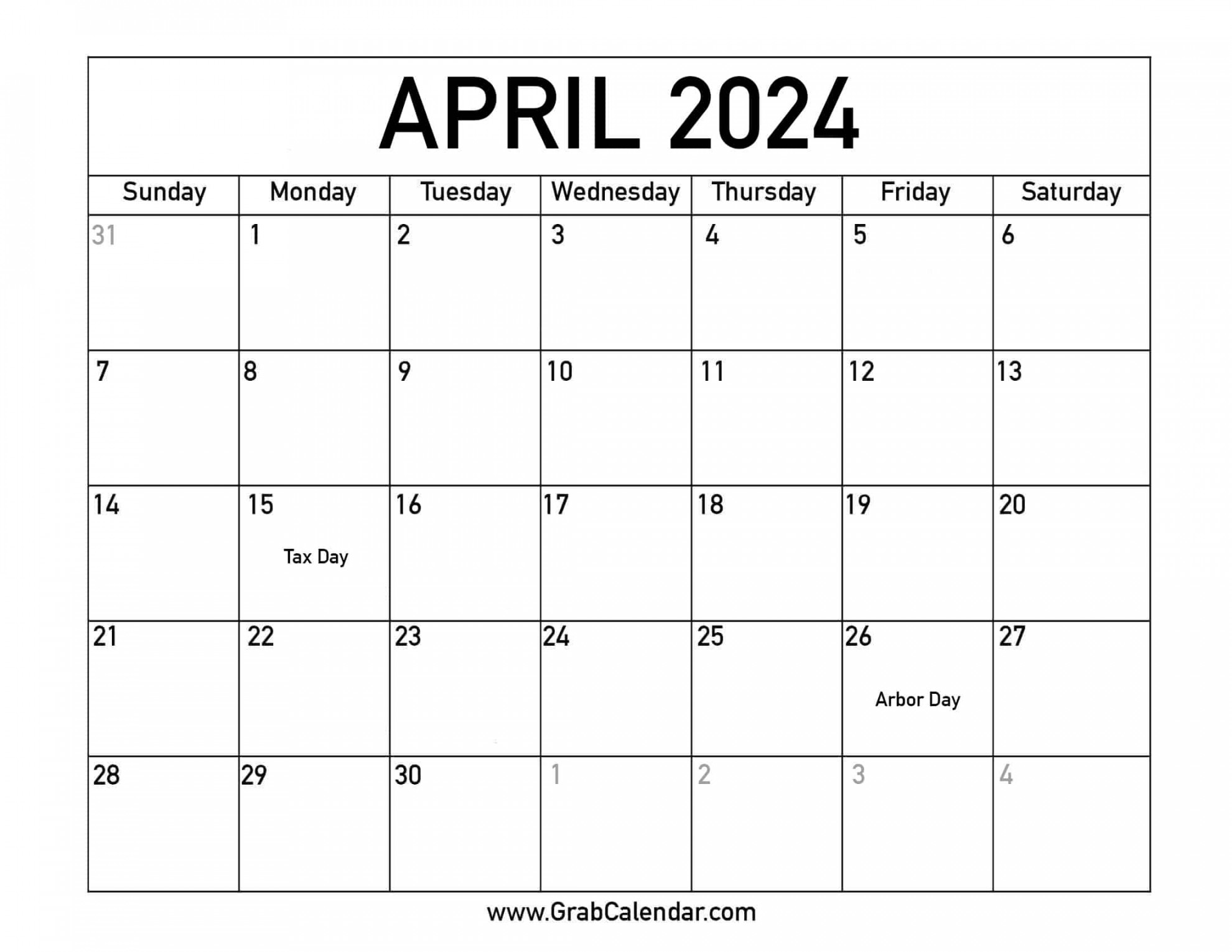 Printable April  Calendar
