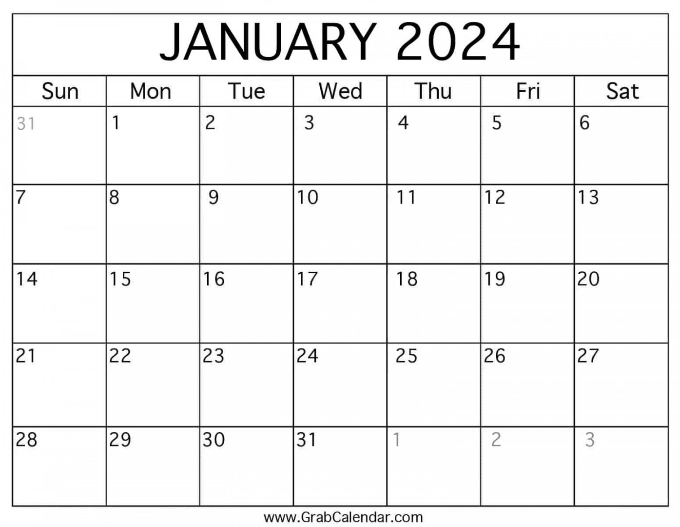 Printable January  Calendar
