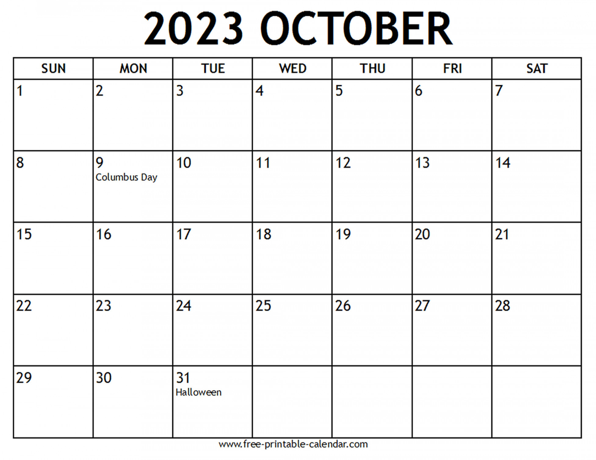 Printable  October Calendar - Free-printable-calendar