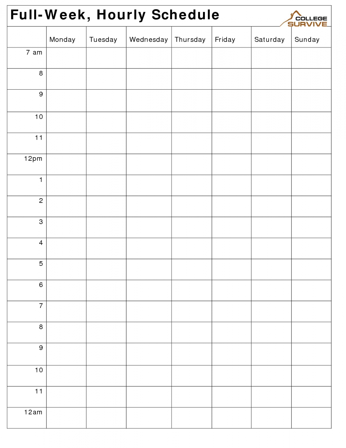 Printable Weekly Hourly Schedule Template   Daily calendar