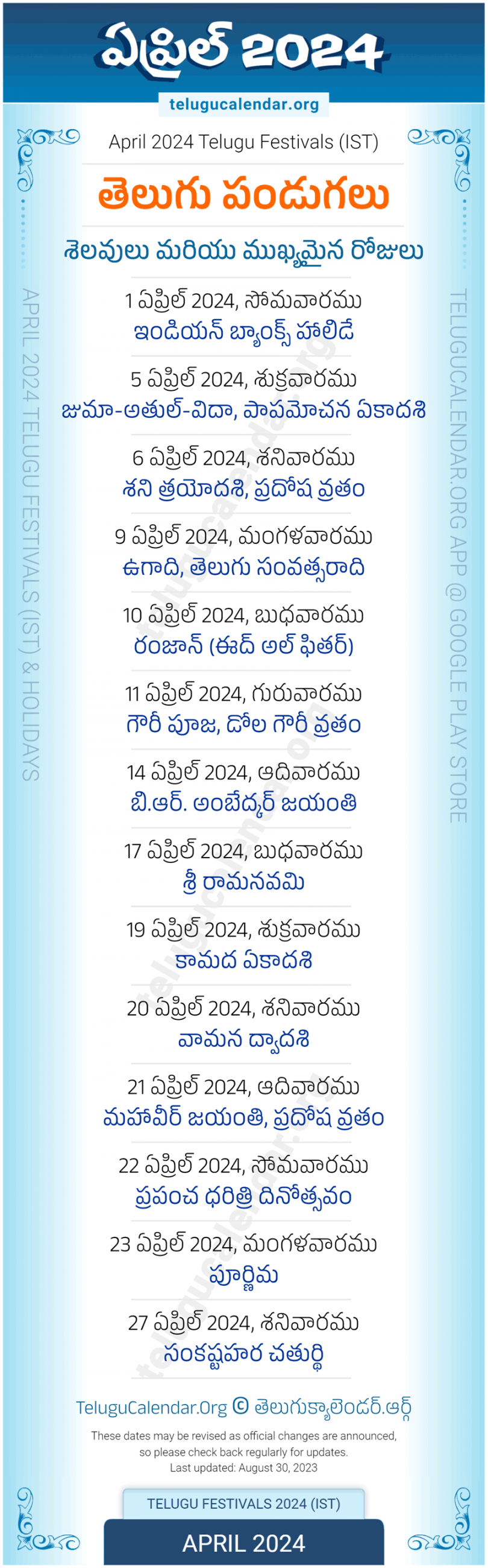 Telugu Festivals  April PDF Download